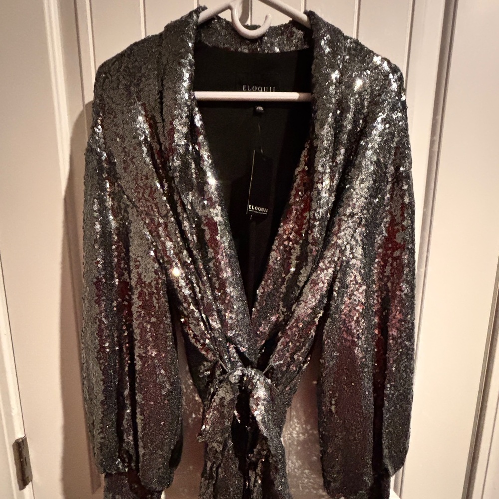 Eloquii Sequined Belted Jacket Size 14